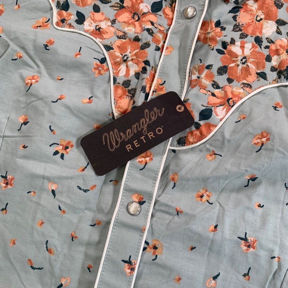 Wrangler Retro Womens XL Floral Western Snap Shirt Sage Green New w/ tags - Picture 2 of 11